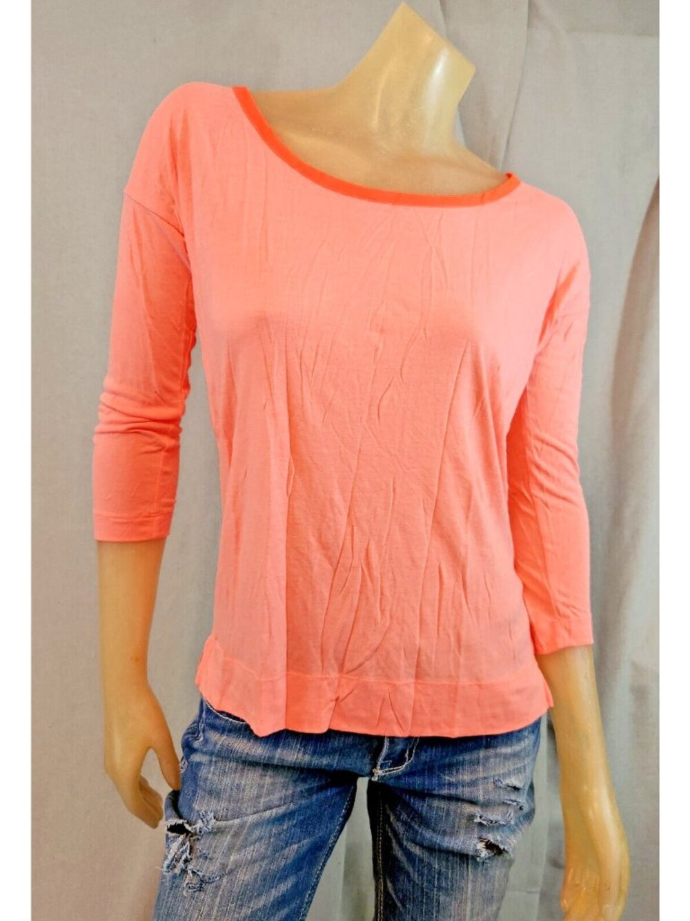 GAP Peach Orange Accent Boat Nck 3/4 Slv Blouse Shirt Top Womens XS XSMALL USED